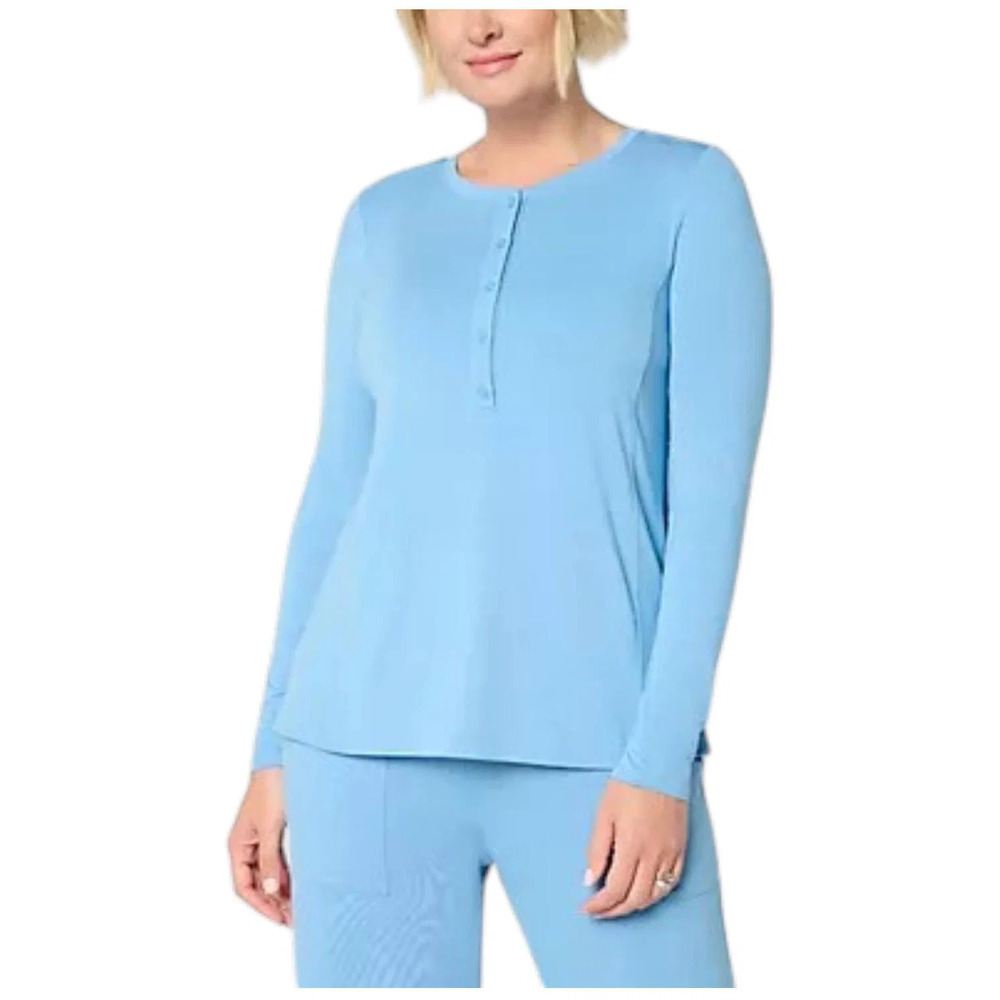 Modern Soul Women's Soothing Jersey Henley Top w/ Support System Blue - Regular